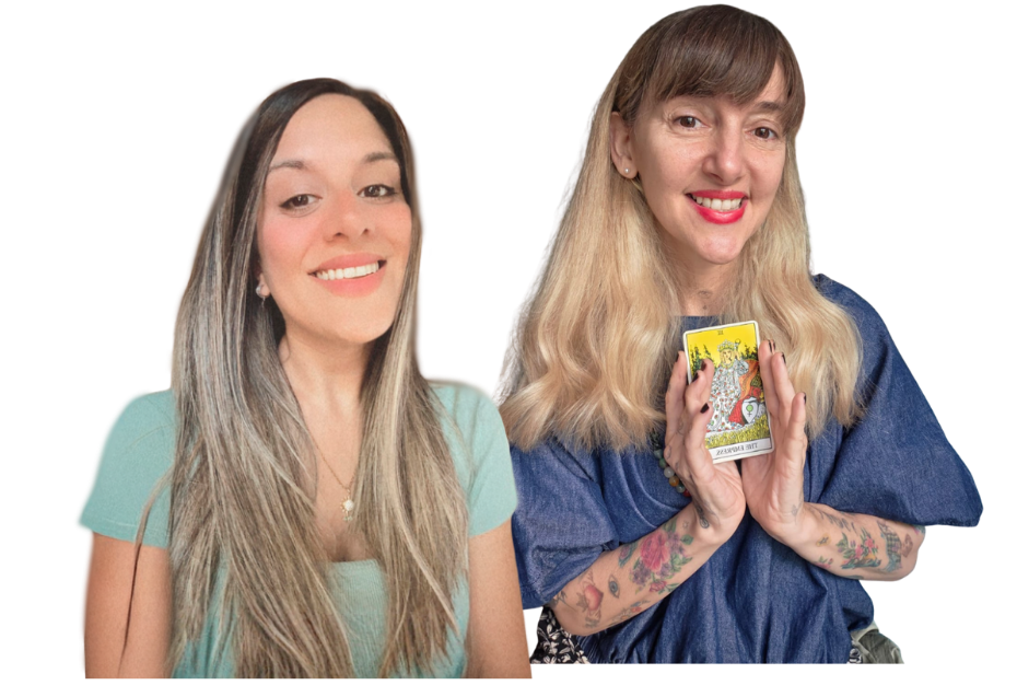 Cuatro cartas del tarot Rider-Waite (The Magician, The Fool, The Lovers, Wheel of Fortune) sobre fondo negro para curso de tarot profesional.